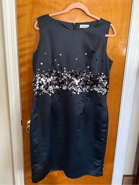 Calvin Klein Black Sleeveless Sequin Band Cocktail Dress